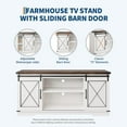 thumbnail image 6 of Farmhouse TV Stand for TV up to 65",  TV Media Console Table with Storage Cabinet, Entertainment Center with Sliding Barn Doors for Living Room, Bedroom, White & Brown, 6 of 8