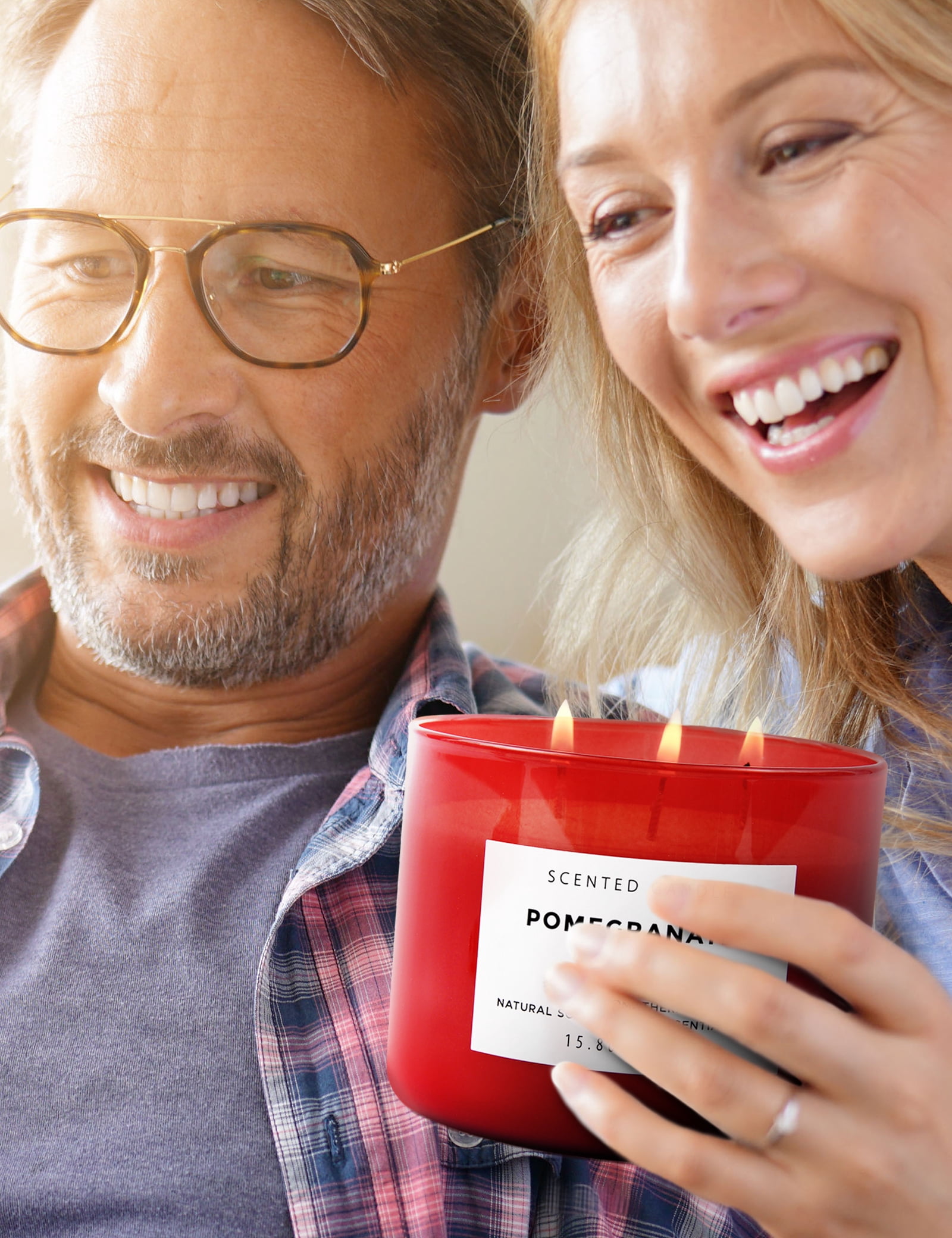 Pomegranate Noir Aromatherapy Candle 3 Wick Large Soy Scented Candles for Men and Women 15.8 Oz