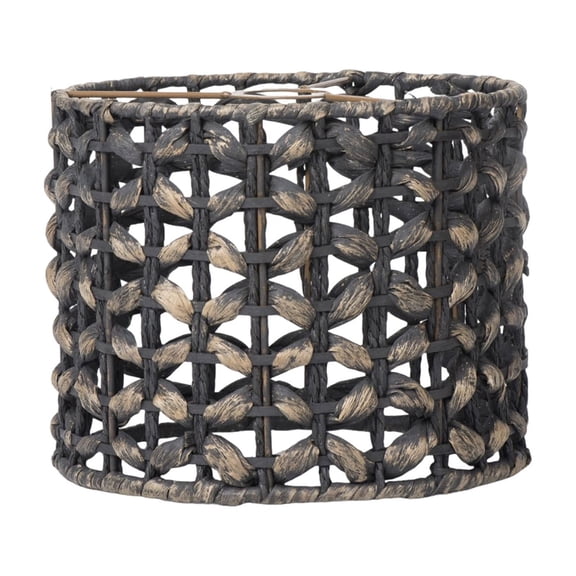 KUNPENG 9.5" Hand-Woven Rattan Pendant Light Shade Cylindrical Retro Paper Rope Lampshade, Vintage Decorative Basket Lamp Cover for Kitchen Island, Dining Room & Bar(Black)