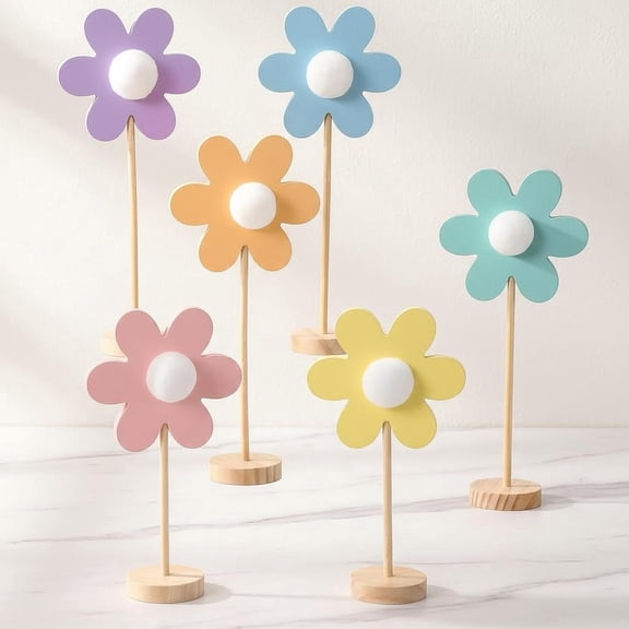 Pastel Spring Table Decorations Daisy Centerpieces with Pompom Pistil Floral Shelf Centerpiece for Office Farmhouse Home