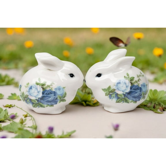 Ceramic Victorian Easter Bunny Salt and Pepper Shakers Spring Decor Gift for Mom