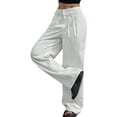 thumbnail image 2 of Womens Baggy Wide Leg Pants Casual Stripe Elastic Waisted Palazzo Harem Pants with Pockets White XL, 2 of 7