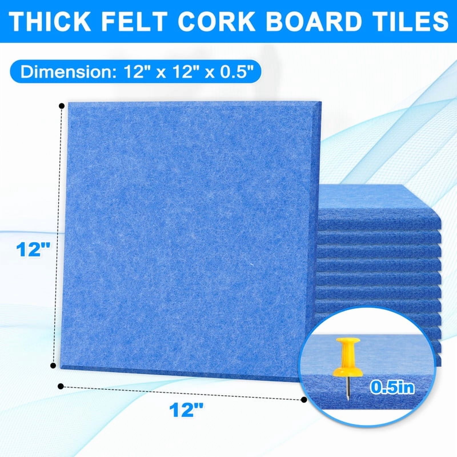 Large Cork Bulletin Board, 48"x36" Cork Board Wall Tiles 12 Packs 1/2" Thick Corkboards for Walls Safe Adhesive Acoustic Panels Soundproof Pin Board with 120 Pushpins, Blue