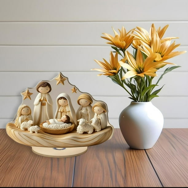 Décoration De Table De Noël - Scène De La Nativité En Acrylique 2D (18,2 X 20 Cm) - Centre De Table Chrétien