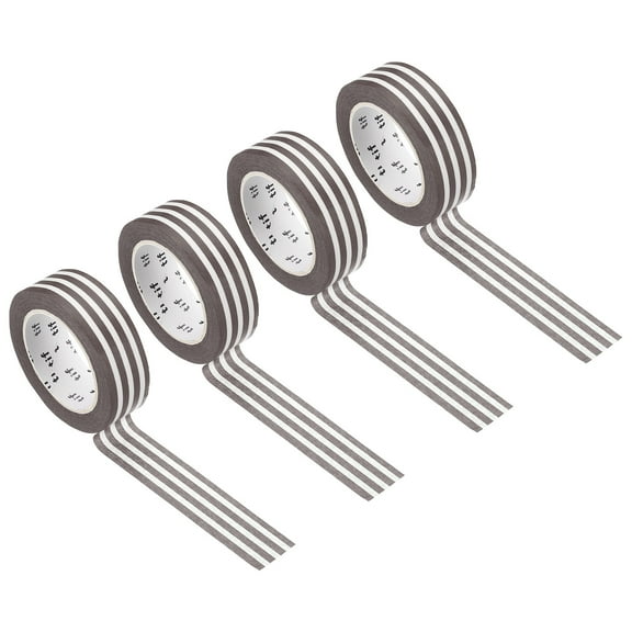 Uxcell Washi Tape 0.59 Inch x 10.93 Yards, 4 Roll Self Adhesive Horizontal Stripes Pattern Sticker Brown