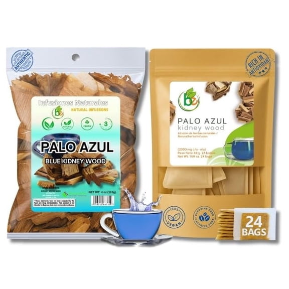 Palo Azul Herbal Tea Combo – 24 Tea Bags + 4 oz Loose Leaf (141 g) – Kidneywood (Blue Stick) Botanical Infusion – 100% Natural, Vegan, Non-GMO, Wildcrafted – Caffeine-Free Herbal Blend – Authentic Me