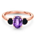 thumbnail image 3 of Gem Stone King 1.64 Ct Oval Checkerboard Purple Amethyst Black Onyx 18K Rose Gold Plated Silver Ring, 3 of 6