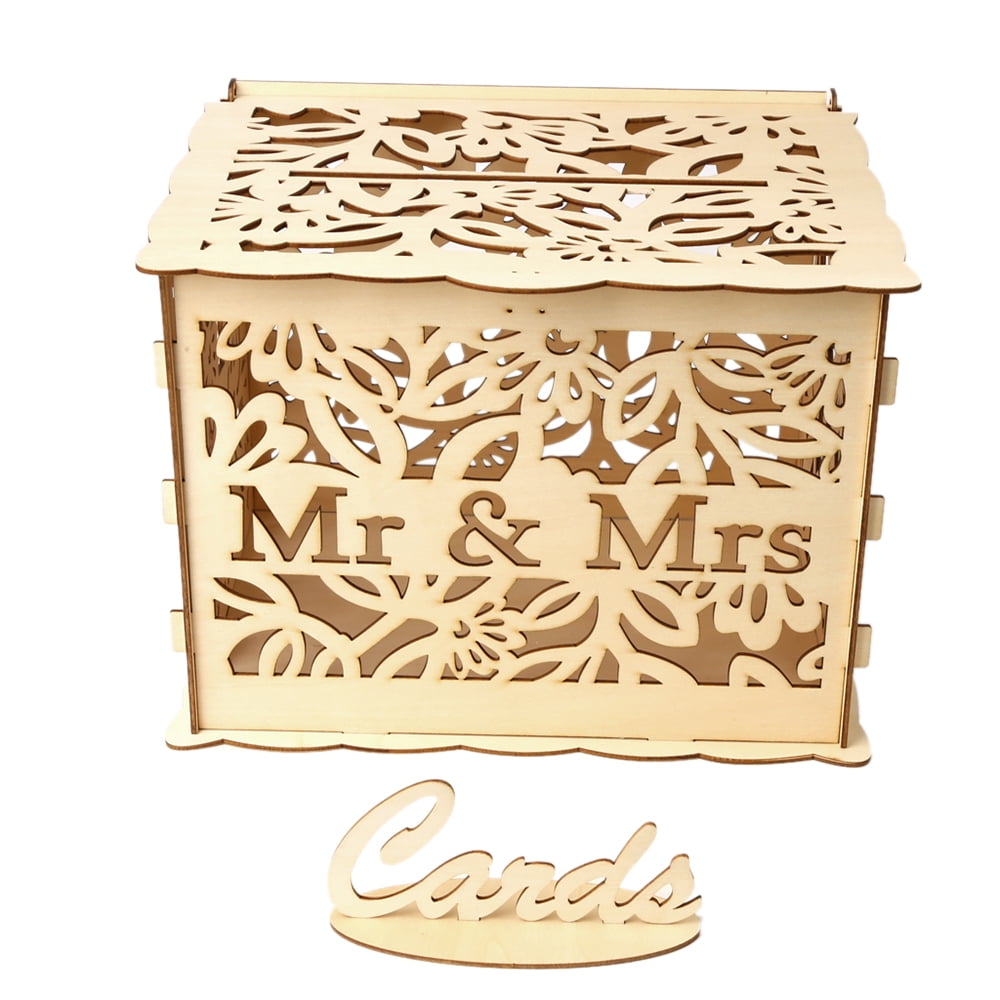 Wedding Card Box with Lock Rustic Wood Gift Box Card Holder Wedding Party G9A7 