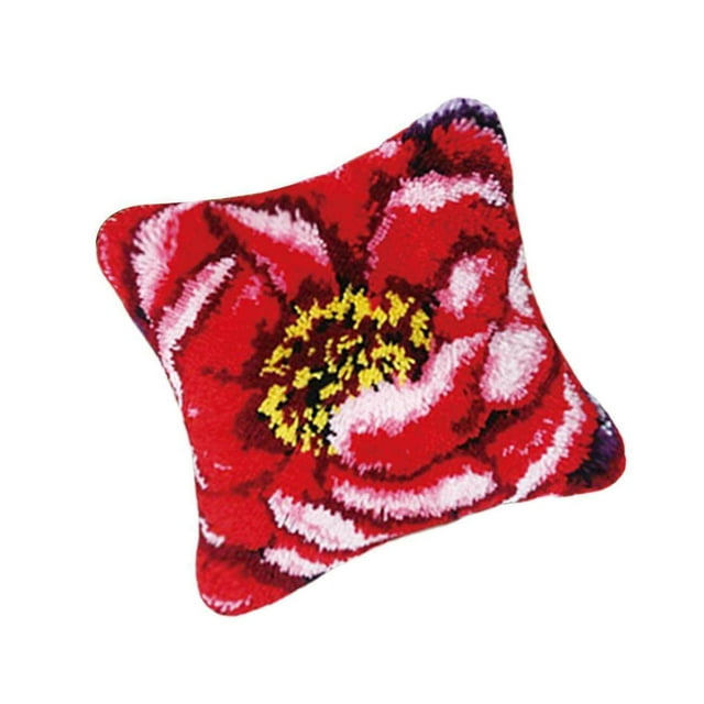 facefd Loquet Crochet Tapis Kit DIY Broderie avec Imprimé à l'Aiguille Coussin Tapis Rouge Fleur 1