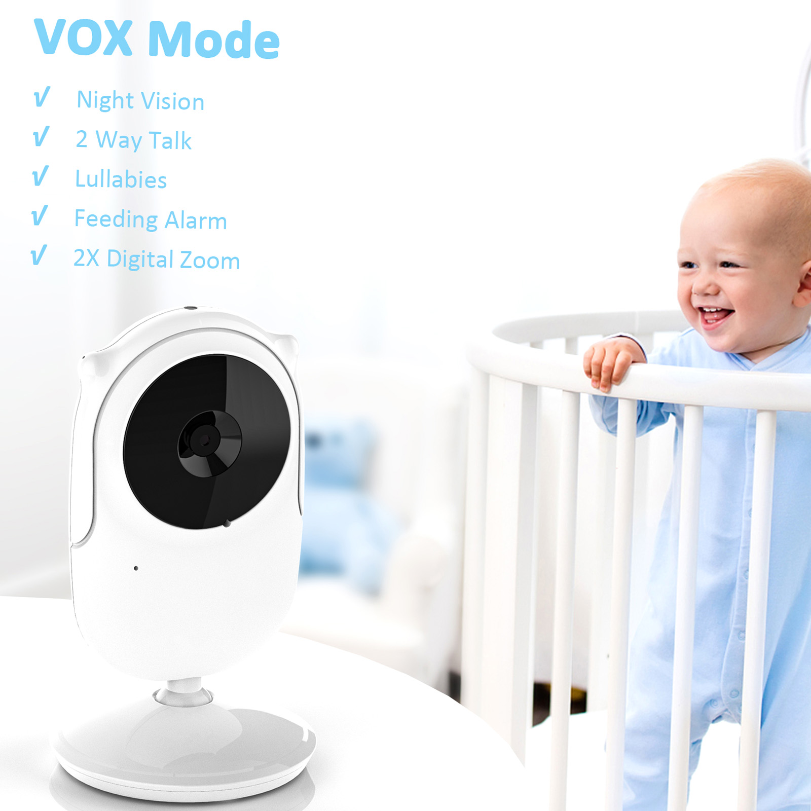 Baby Monitor with Camera and Audio, 2.4GHz Wireless, LTTENY 1080P FHD Video  Camera with Infrared Night Vision,Two-Way Talk, Temperature Monitor, VOX  Mode, Lullabies, 960ft Range and Long Battery Life