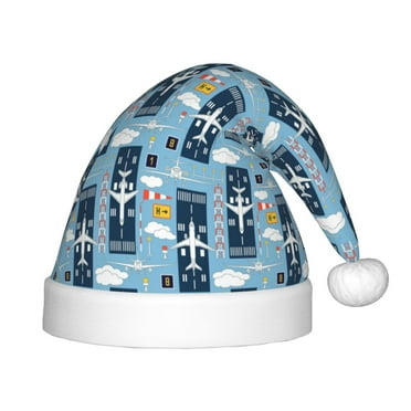 Daiia Airplanes and Aviation Signs Print Christmas Knitted Beanie Hat, Large Knit Hat Xmas Small Gifts For Boys Girls Child Infant