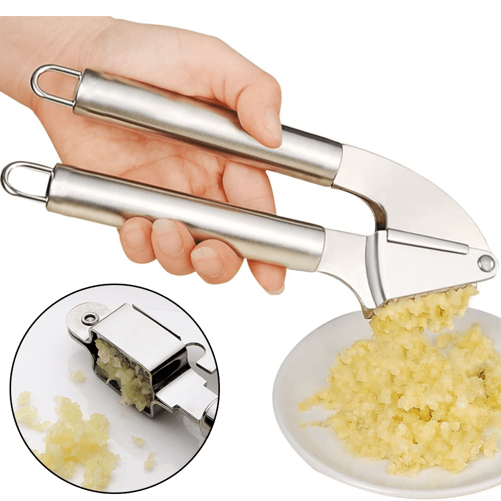 Garlic Presses Plastic Garlic Press with Stainless Steel Blades Built in Tray Mincer Slicer Ergonomic Design Practical Kitchen Utensil 