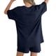 thumbnail image 5 of TaTaai Women's Summer Lounge Set Short Sleeve Round Neck T-Shirt and Elastic Waist Shorts Solid Color Matching Two Piece with Pockets for Comfortable Daily Wear Gift, 5 of 7
