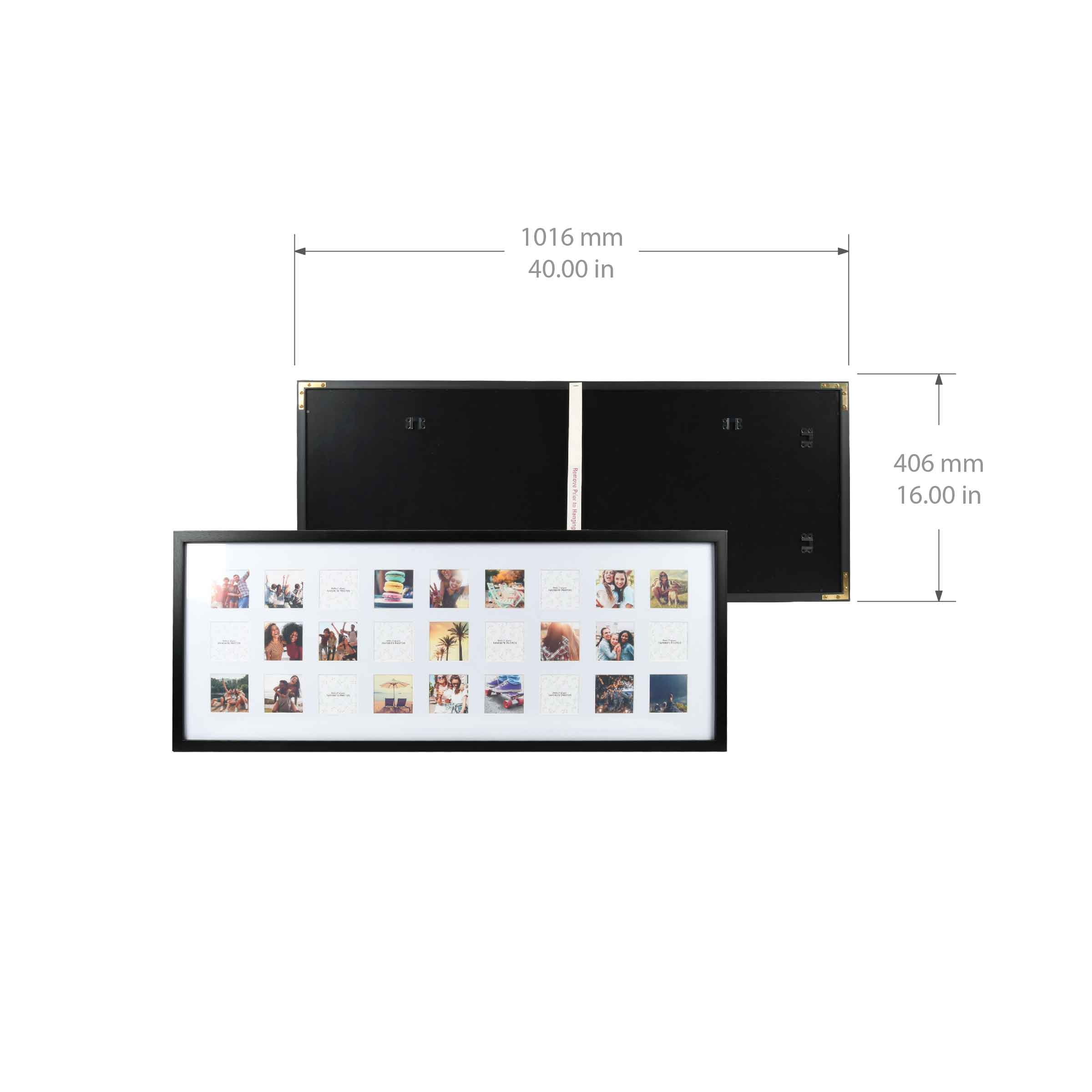 Prinz 27-Opening 16" x 40" Black Matted Collage Picture Frame, for 3x3 Photos, Wall Hanging