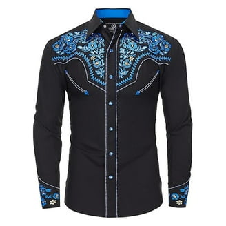 Daupanzees Slim Fit Long Sleeve Cotton Cowboy Shirt, Floral