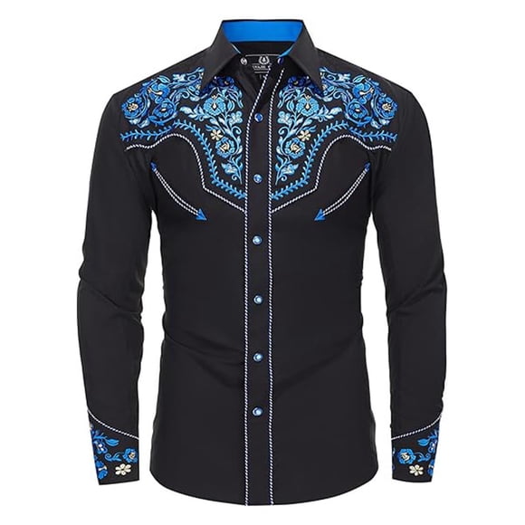 2025 Men's Western Cowboy Shirts Sleeve Large Long Sleeve Embroidered Shirts X Shirt Slim Fit Casual Button Male Bodysuit Down Shirt with Pockets