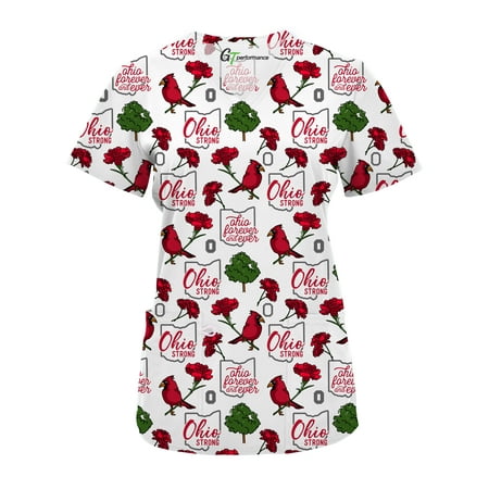 Green Town Scrubs for Women V-Neck Scrub Top - State Pride Prints, 3 Pockets, Easy Care Uniforms