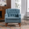 thumbnail image 3 of Blue Accent Chair, Living Room Chair, Footrest Chair Set with Vintage Brass Studs, Button Tufted Upholstered Armchair for Living Room, Comfy Reading Chair for Bedroom, Reception Room 00894, 3 of 9