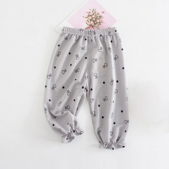 NAISIBABY Boys Girls Casual Pants, Thin Prints Cotton Linen Home Mosquito Proof Pants Gray 5-6T