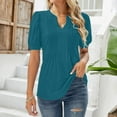 thumbnail image 2 of Womens Shirts Summer V Neck Tops Puff Short Sleeve T Shirt Pleated Floral Printed Tunic Blouse Shirts Womens Tops, 2 of 7