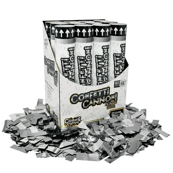 TNT Fireworks, Silver Metallic Confetti Cannon, 12 Pack, Silver Confetti