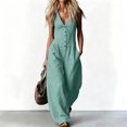 thumbnail image 5 of VBVC Women's Sleeveless V Neck Wide Leg Jumpsuit , Casual Loose Summer Long Romper For Women , Ladies' Button Down One Piece Outfit with Pockets , Green , S-2XL, 5 of 8
