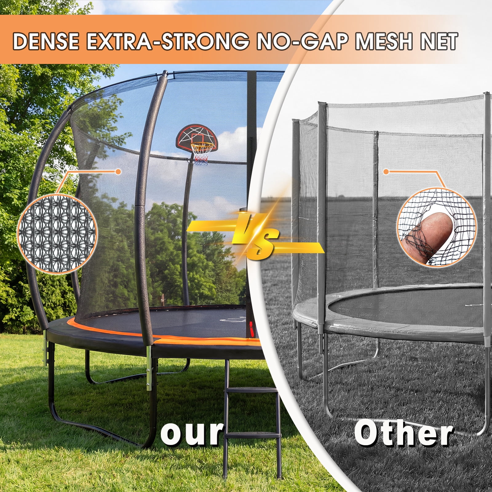 Lumeavetra Outdoor Trampoline for Kids & Adults with Anti-Rust Coating, Safety Enclosure Net, Basketball Hoop, Sprinkler & Ladder, Heavy-Duty Trampolne, Ideal Gift for Boys & Girls Birthday