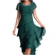 thumbnail image 2 of Puntoco Vestido De Cuello Redondo De Manga Corta De Gasa Empalmado De Color Sólido De Verano De Moda Para Mujer Verde S,Regalos Para Mujer Joven, 2 of 6
