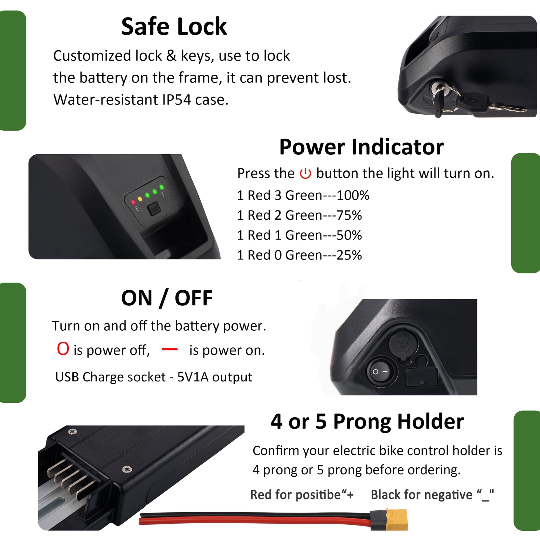 5 Prong 36V 15Ah Ebike Battery Rechargeable Lithium Battery XT60 36V Battery for 1000W Adult Electric Bike