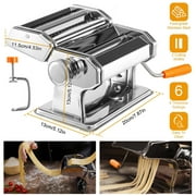 Pasta Maker Machine, Manual Hand Press Noodle Maker Adjustable Thickness Settings with Dough Cutter 6 Adjustable Thickness for Spaghetti Fettuccini Lasagna Dumpling Skins