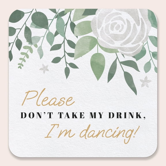 Big Dot of Happiness 25 Ct Boho Botanical Please Don't Take My Drink I'm Dancing Coasters, 4-Inch Disposable Round Paper Coasters for Greenery Wedding