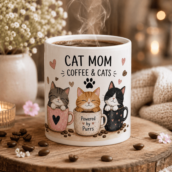 Coffee Mug Cat Mom Coffee and Cats Ceramic Cup for Daily Sips Cat Lovers