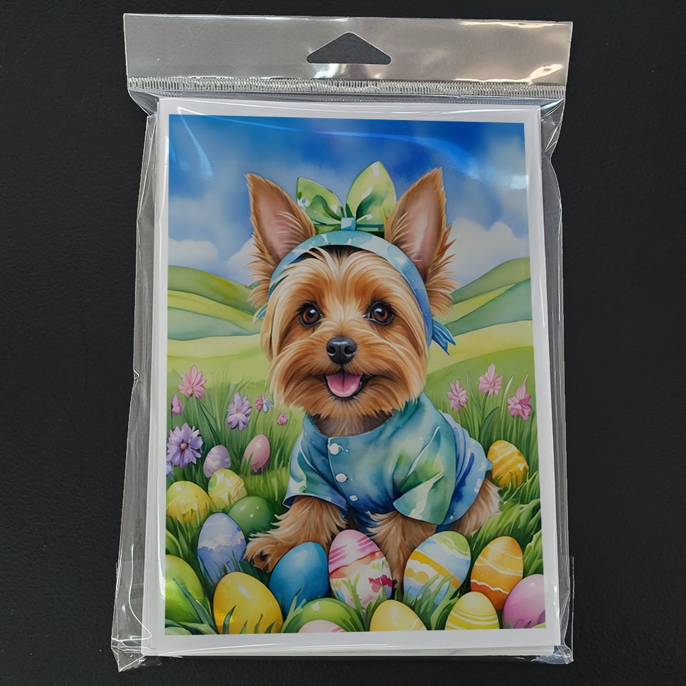 Silky Terrier Easter Egg Hunt Greeting Cards Pack of 8 7 in x 5 in