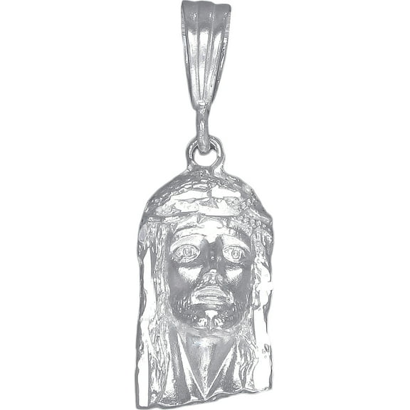 Sterling Silver Jesus Pendant Necklace Diamond Cut Finish with 24 Inch Chain