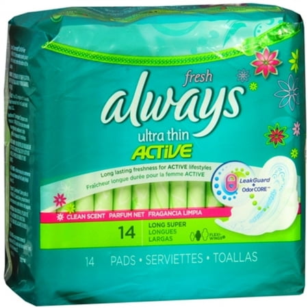 - Always Fresh Ultra Thin Pads Long Super Flexi-Wings 14 Each (Pack of 3)