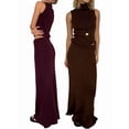 thumbnail image 3 of Womens French Two Piece Set Knit High Neck Vest and Midi Skirt Outfit Versatile Chic Brown M, 3 of 8
