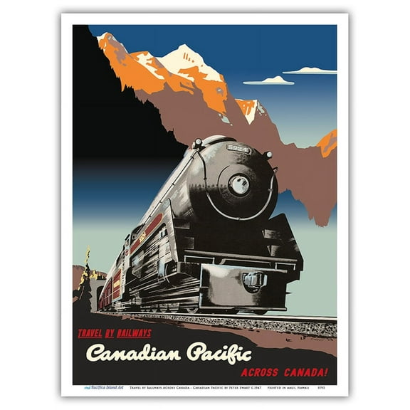 Travel by Railways Across Canada - Canadian Pacific Railway - Vintage Railroad Travel Poster by Peter Ewart c.1947 - Master Art Print (Unframed) 9in x 12in