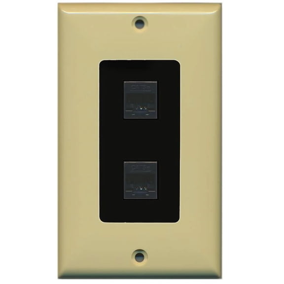 RiteAV Decorative 1 Gang 2 Port Cat5e Wall Plate - Ivory/Black