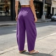 thumbnail image 6 of TEAJOPSUU Womens Elastic Waist Harem Pants Cotton Blend Casual Tapered Baggy Wide Leg Trousers with Pockets Summer Daily Beach Wear Purple, 6 of 7