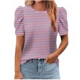 thumbnail image 2 of JTZGDY Womens Summer Tops Casual Puff Short Sleeve Striped/Polka Dot Print Crewneck Tunic Blouse Trendy Oversized Graphic T-Shirts Fashion 2025 Clothes Pink#02 M, 2 of 6