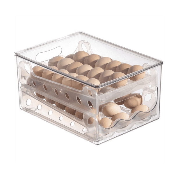 36 Grid Egg Container , 2 Layer Sliding Egg Storage Box for Fridge, Clear Plastic Refrigerator