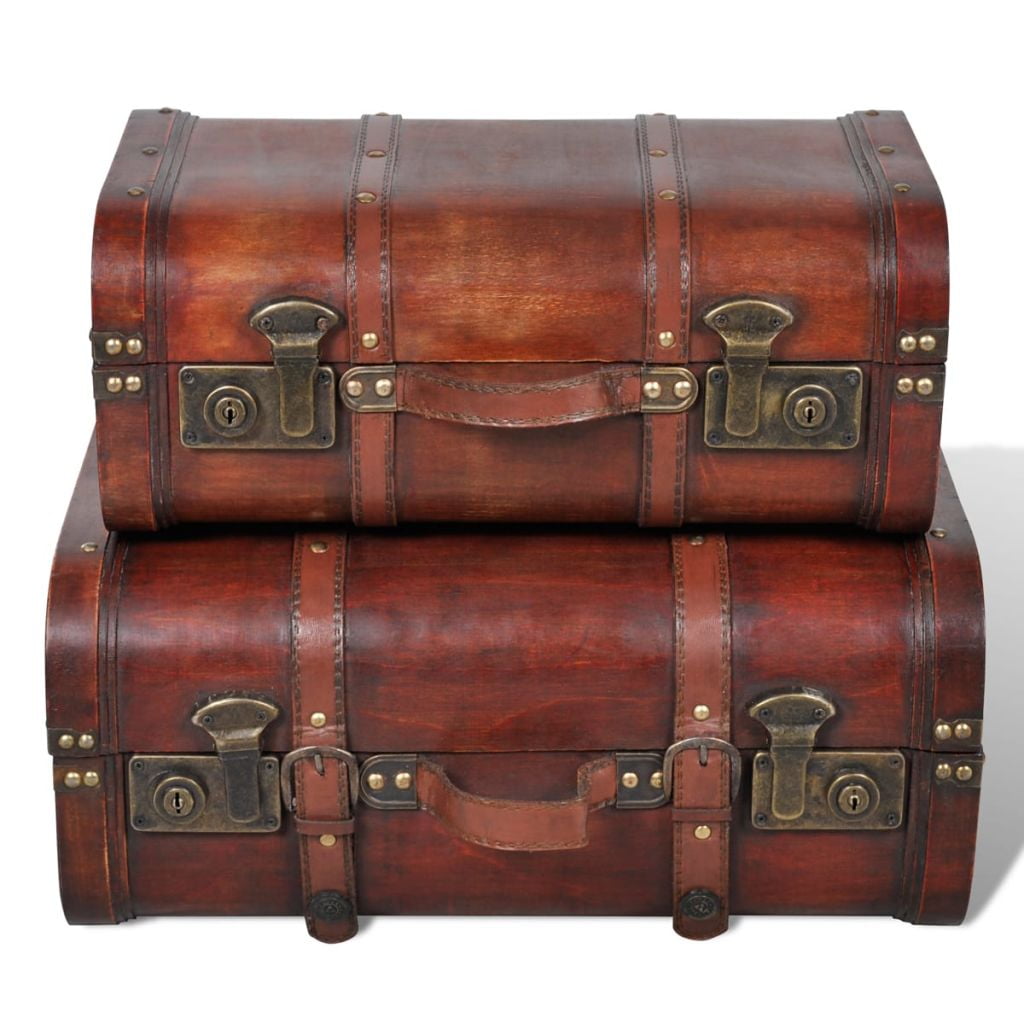Kepooman 2 Pcs Wooden Storage Treasure Chest Box for Jewelry Keepsake Toy, Brown