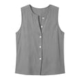 thumbnail image 4 of cocolona Summer Linen Tank Tops for Women Crew Neck Sleeveless Button Shirts Trendy Casual Solid Color Blouses, 4 of 5