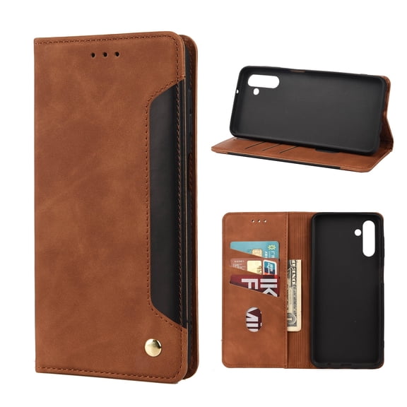 Samsung Galaxy A13 Case, Galaxy A13 5G Case, PU Leather Flip Folding Stand Credit Cards Holder Wallet Case Shockproof Protection TPU Back Cover for Samsung Galaxy A13 5G, Brown