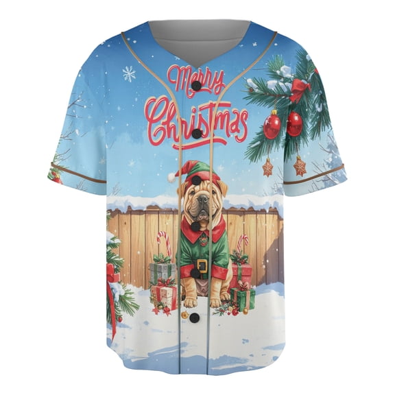 Merry Christmas Woofmas Xmas Noel Chinese Shar-Pei Elf Candy Cane Snow All Over Print 3D Baseball Shirt Dog Lover Softball Sport - 13017