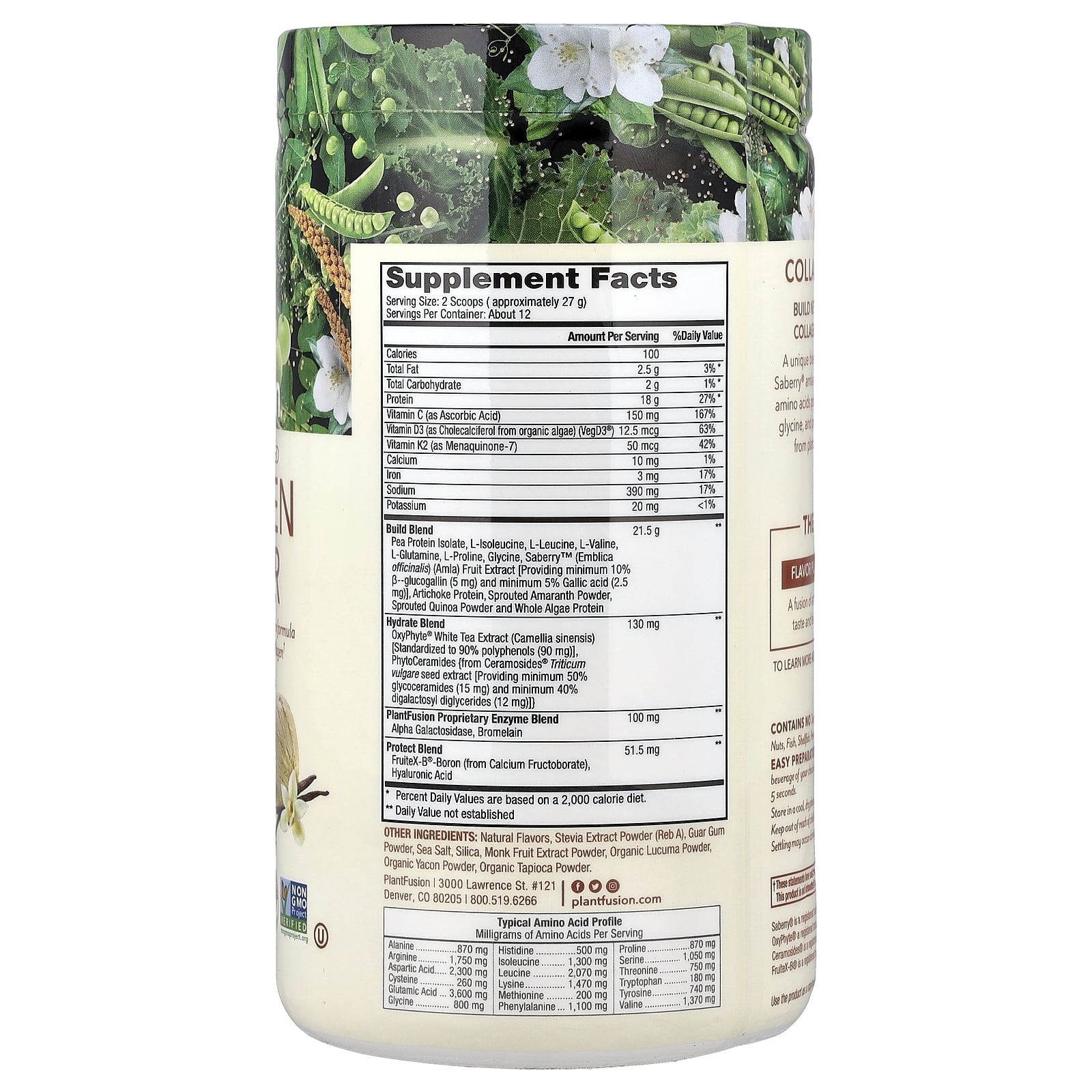 PlantFusion Complete Plant-Based Collagen Builder, Creamy Vanilla Bean, 11.43 oz (324 g)