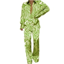 REORIAFEE Sexy Outfit for Women 70s Outfits Fashion Women's Long Sleeve Casual Elastic Comfy Blouse Shirts Sets Green M