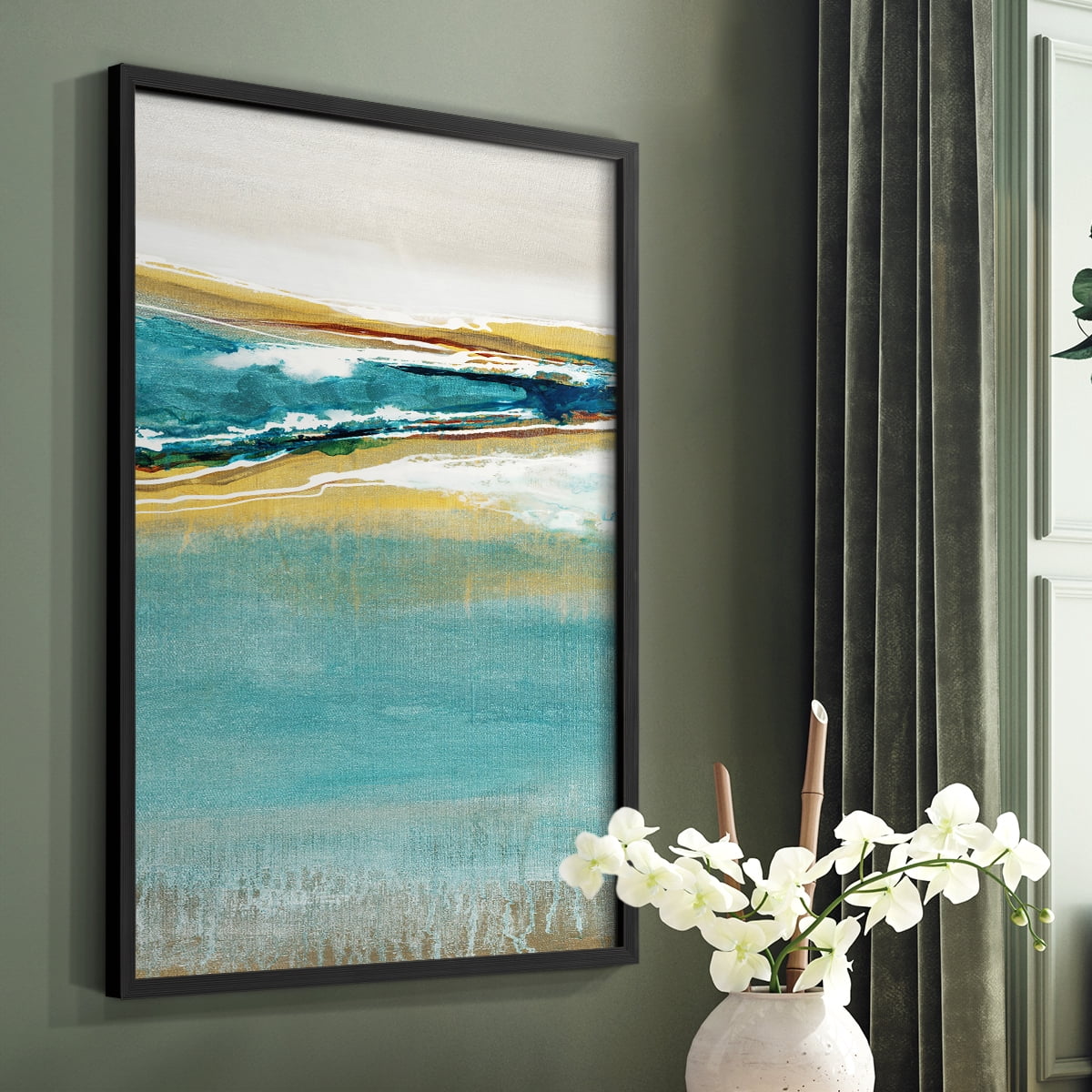 Aqua Quartz V1 Framed Print in Black Solid Wood Framed Print No Nail Hanging