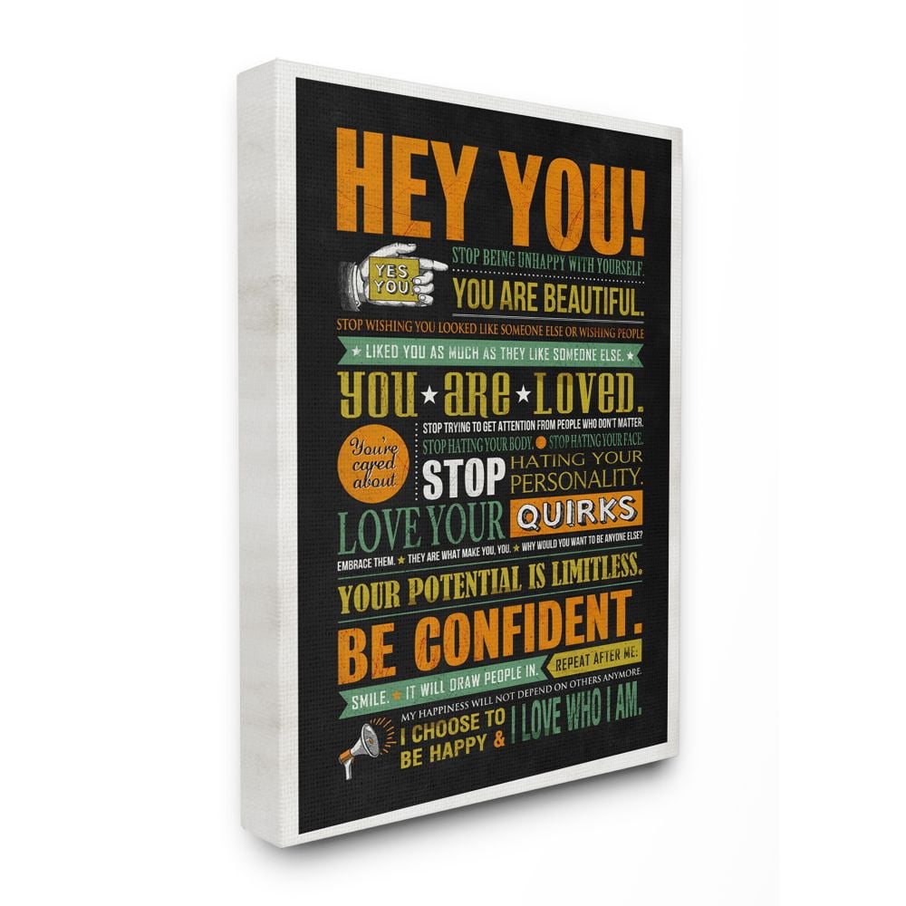 Stupell Industries Hey You Inspirational Neon Word Design Canvas Wall Art by Ester Kay