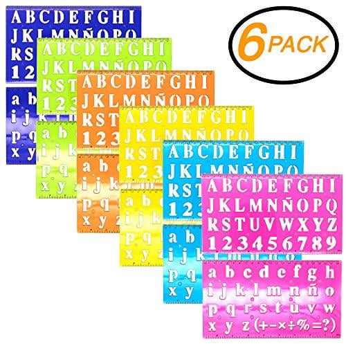 Emraw 2 Piece Mm Size Lettering Stencil Ruler Sets Assorted Colors In Pink Orange Yellow Purple Blue Green Great For School Home Office 6 Pack Walmart Com